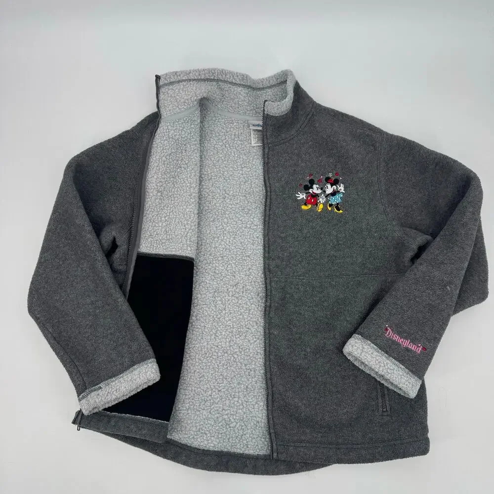 Disney Fleece Jacket GrayWMNS L Mickey & Minnie Mouse Cozy Full Zip Lounge Top